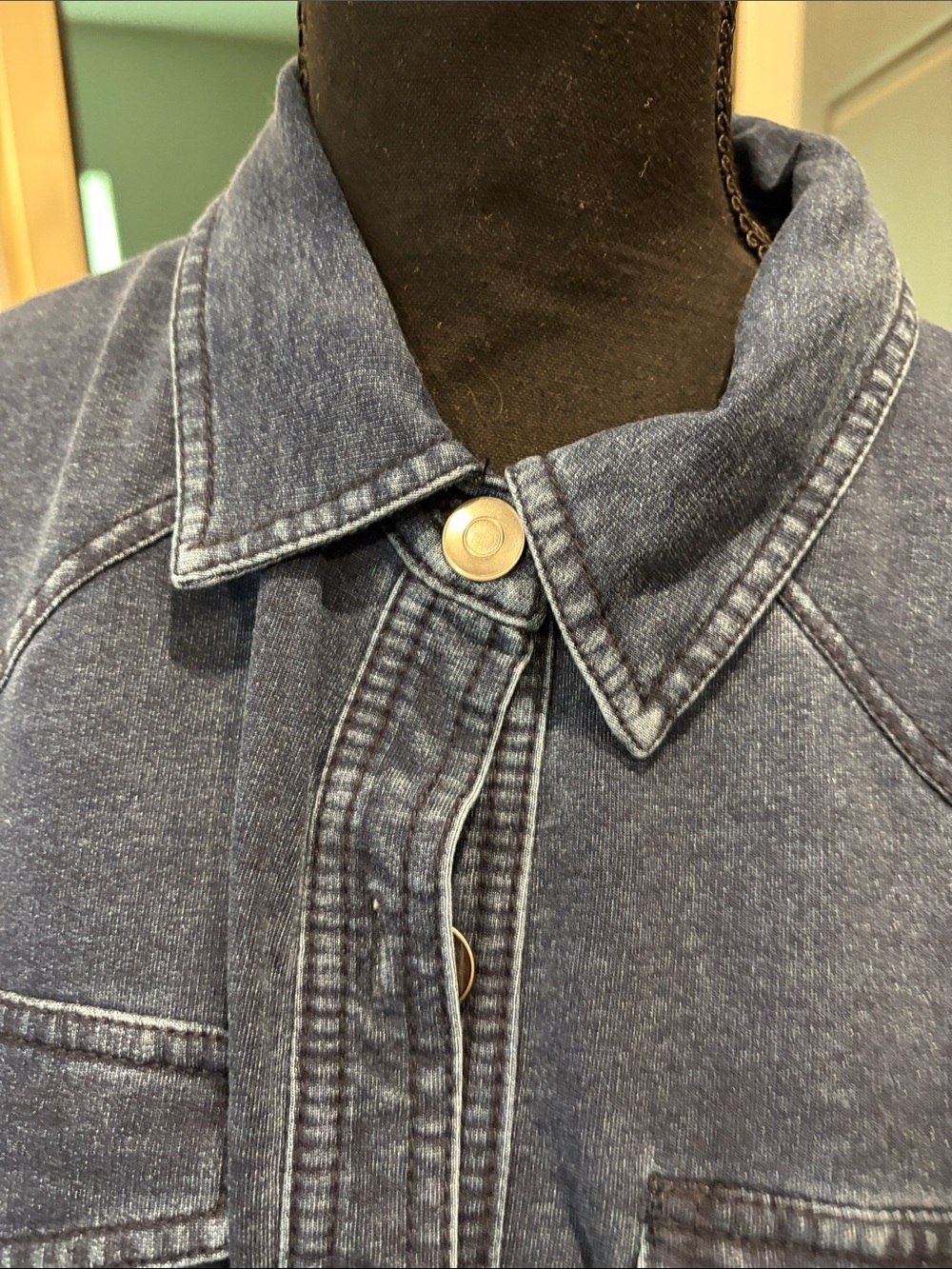 Blue Denim-Style Button Front Shirt Jacket - Picture 2 of 5